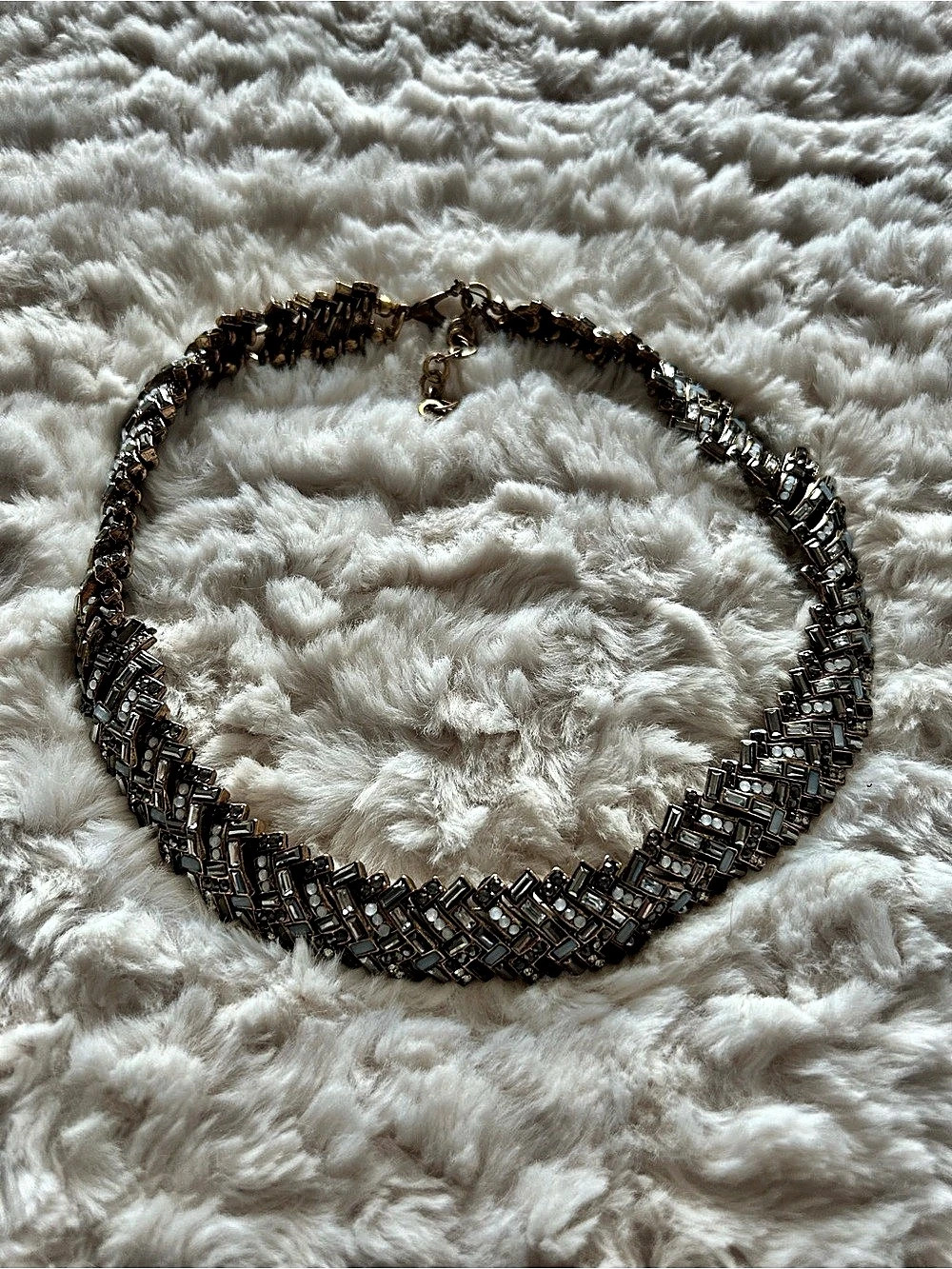 Geometric Statement Necklace in Silver & Black
